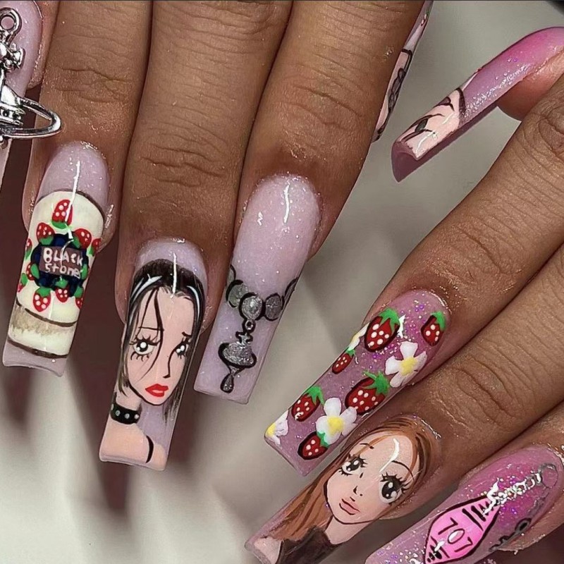 Nail Art Y2K - Medium long fake nails for women