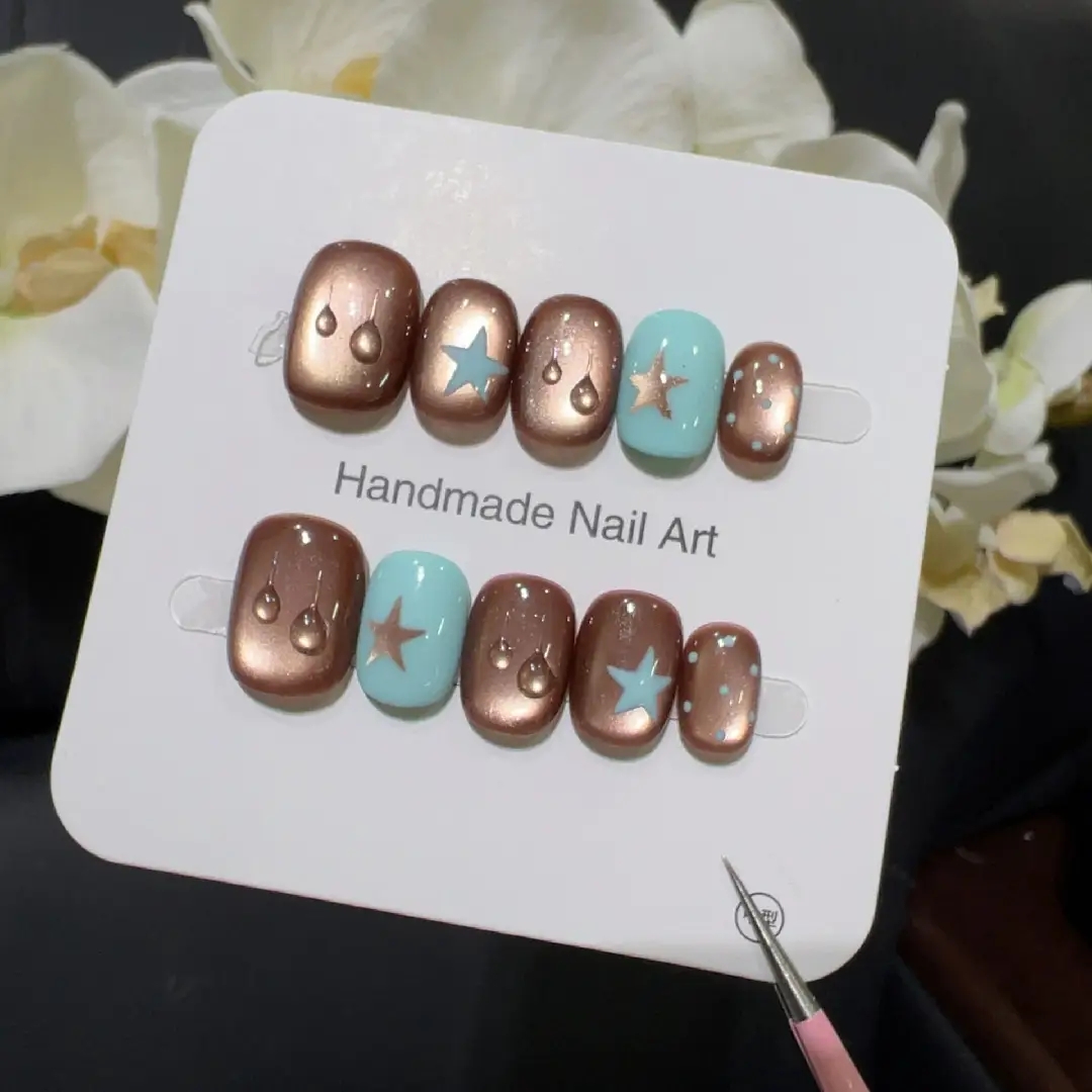 Nail Art French Nails - 10pcs high-end Small brown water droplets