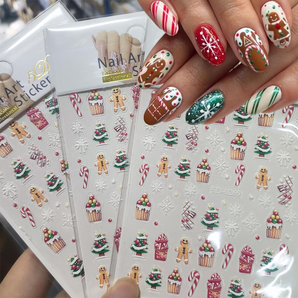 Nail Art Xmas Stickers - 1pc Christmas 5D Gingerbread Man Cake