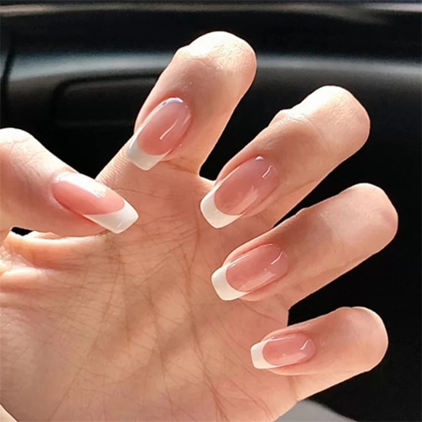 Nail Art French Nails - 24Pcs/Set Short French Minimalist Nails Fake