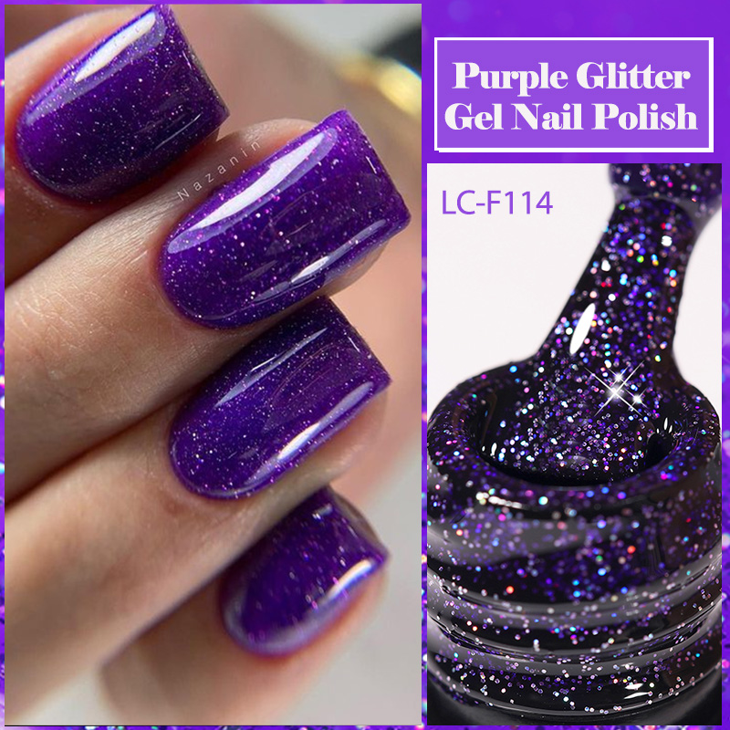 Nail Art Violet - LILYCUTE Purple Glitter Sequins Gel Nail