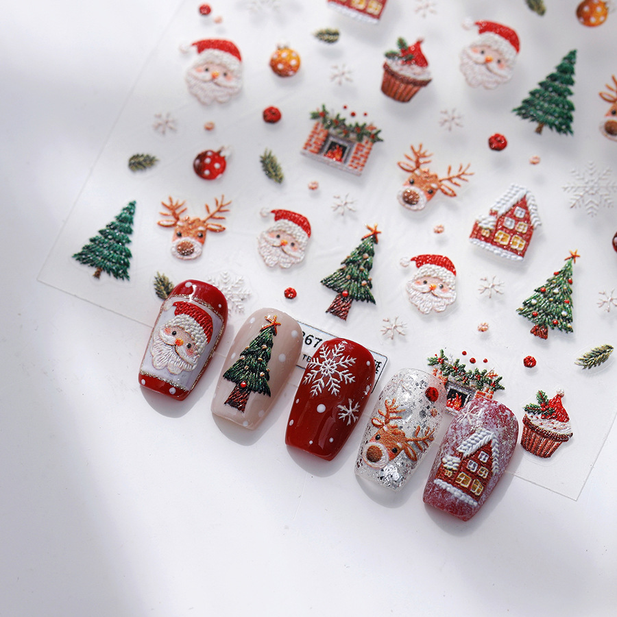 Nail Art Xmas Stickers - Cute Christmas Bear & Gingerbread Nail