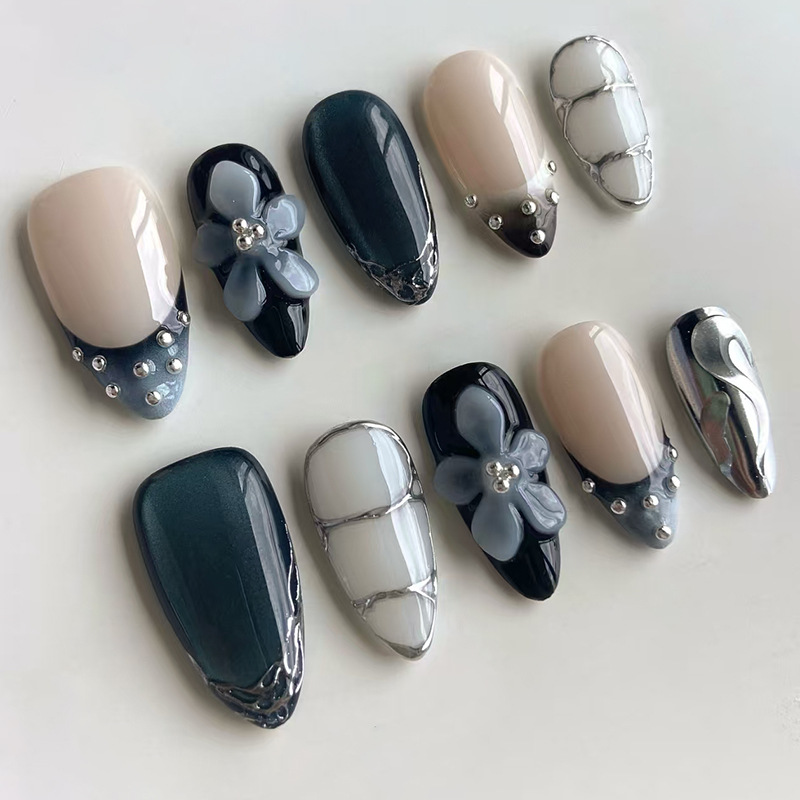 24pcs Flower Long Almond Press - Nail Art French Nails review and price
