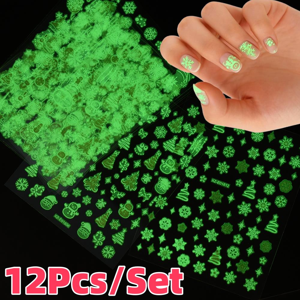 12Pcs/Set 3D Luminous Christma - Nail Art Xmas Stickers review and price