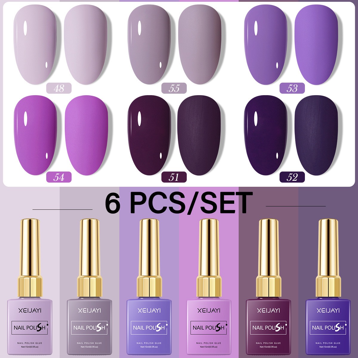 6PCS/SET 15ml Gel Nail Polish  - Nail Art Violet review and price
