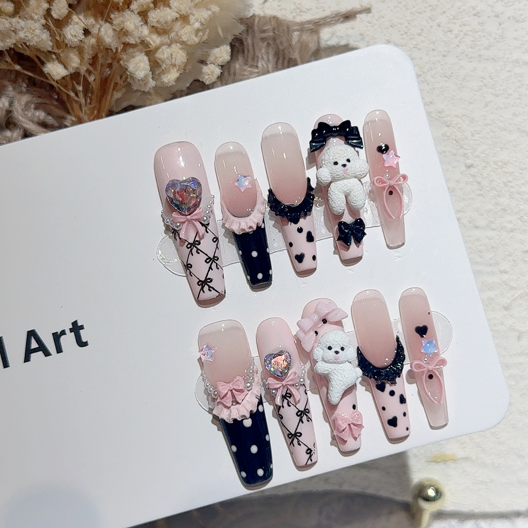 10PCS Black Lace Polka Dot Bal - Nail Art French Nails review and price