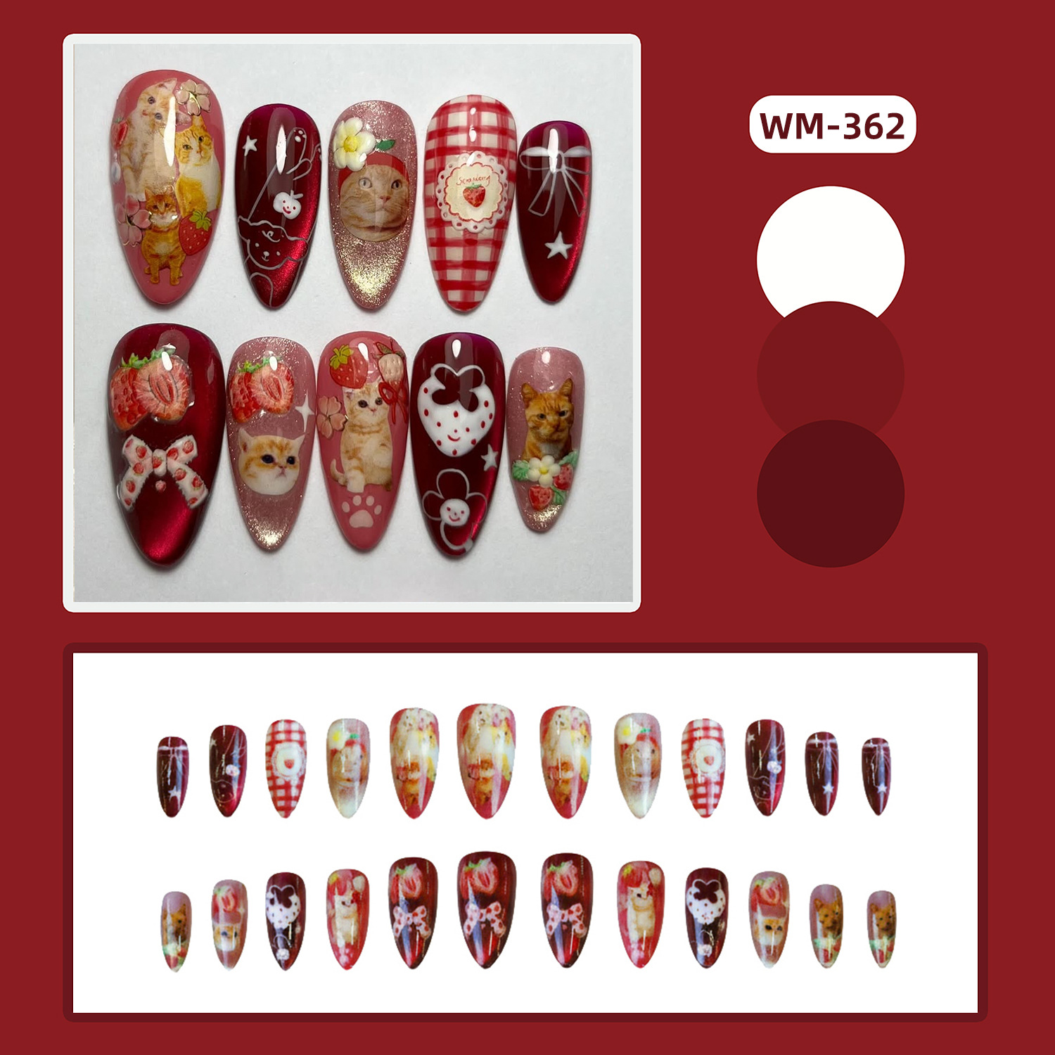 24pcs Strawberry Cat's Eye Pre - Nail Art Y2K review and price