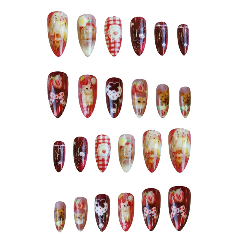 24pcs Strawberry Cat's Eye Pre - Nail Art Y2K review and price