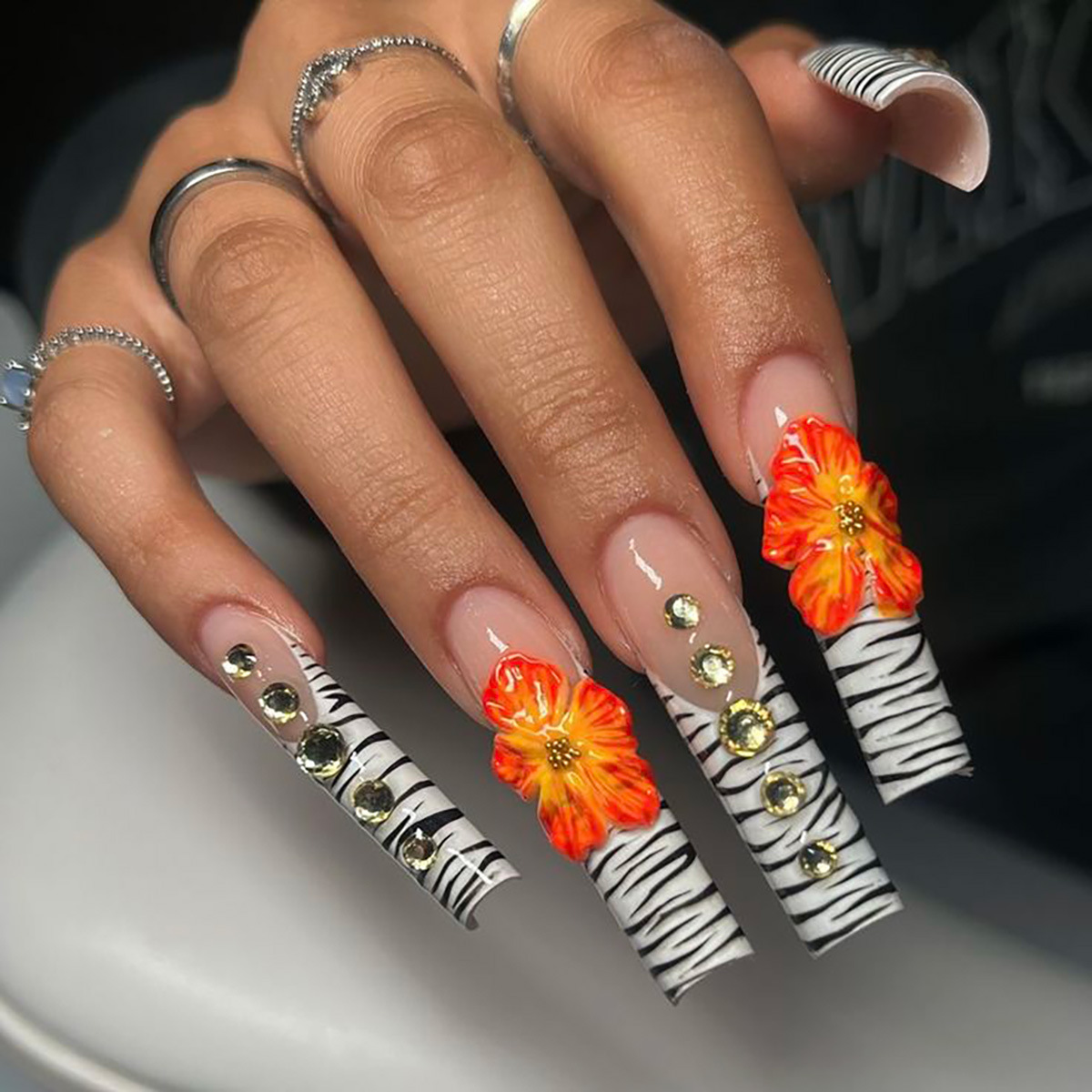 24pcs Flower Press on Nails Ar - Nail Art French Nails review and price